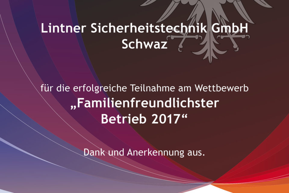 Urkunde familienfreundlichster Betrieb 2017